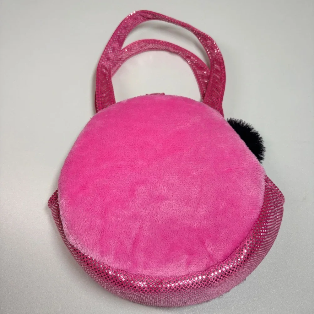 Aurora Pink Tiger Plush Mini Tote Bag Shimmer Metallic Straps Kidcore Y2K Small